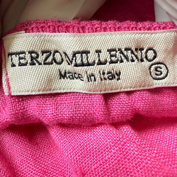 Terzo Millennio 100% Linen Cottage Core Barbie Pink Crochet Trim Italian Made S - Picture 3 of 6